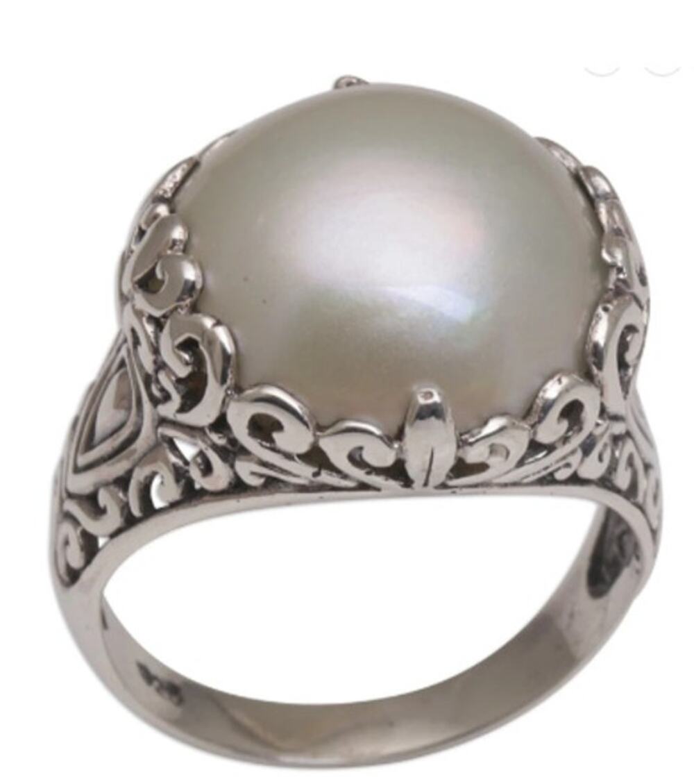 Palatial Dreams Cultured Mabe Pearl and Sterling Silver Domed Ring from Bali